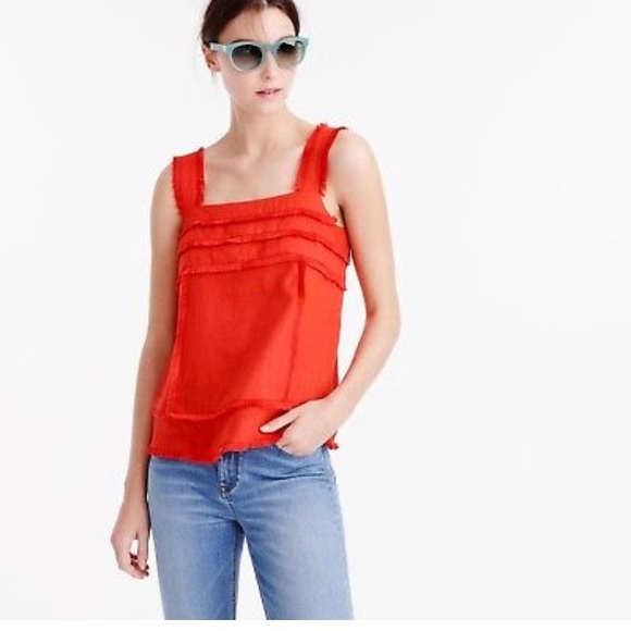 J. Crew Tops - J CREW FRINGE || LINEN TANK IN BOLD RED